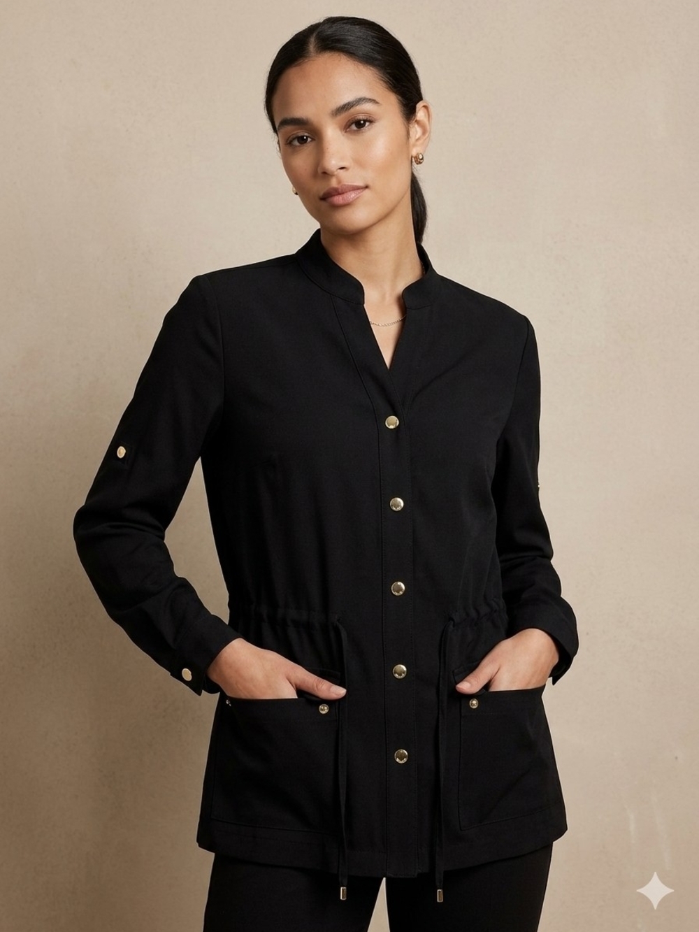 Calvin Klein Lightweight Black Jacket With Gold Snap Bottons